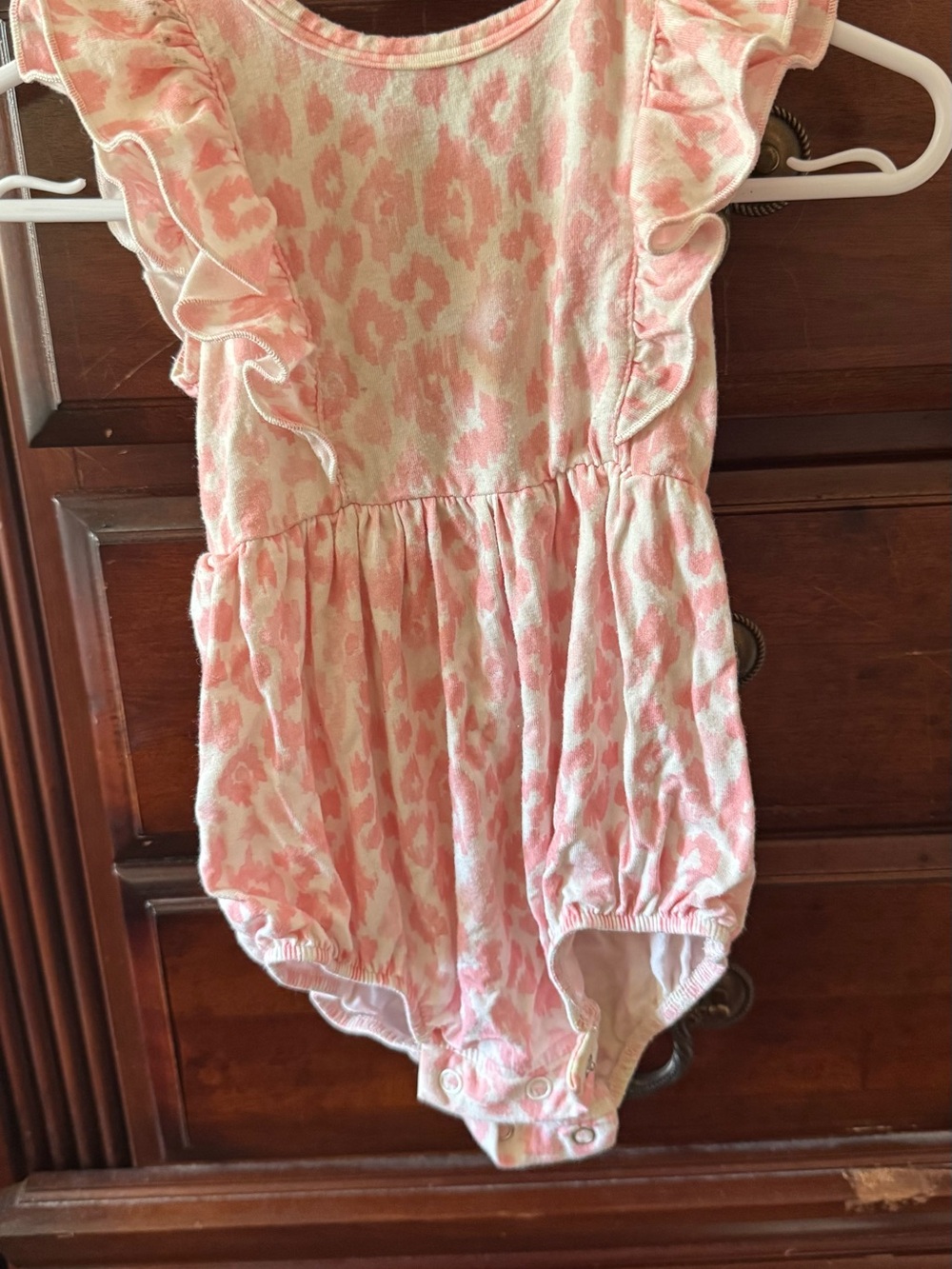 Caden Lane Pink and White Animal Print Ruffle Romper